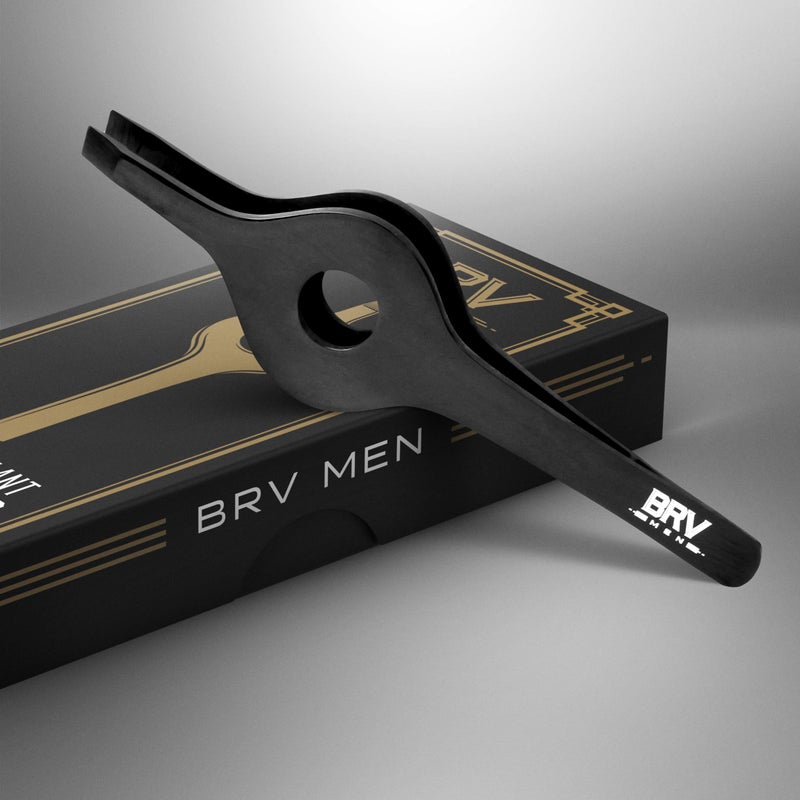 BRV MEN Wide Grip Slant Tweezers | Hand-Filed Slanted Tips for Ultra-Precision | Tweezers for Eyebrows & Nose/Ear/Facial Hair | Professional Tweezers for Women & Men - Black - Image 5